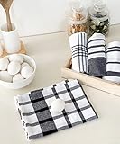 Chardin home Recycled Cotton Assorted Woven Kitchen Towels Set, Black-White | 18x28 Inch Kitchen/Dish Cloths Set of 4 |Super Absorbent Reusable Hand and countertop Towels, Ultra Soft Tea Towels