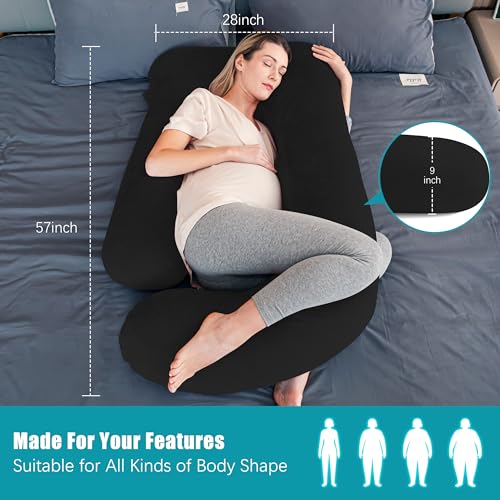 Image of Cute Castle Pregnancy Pillows, Soft U-Shape Maternity Pillow with Removable Cover - Full Body Pillows for Adults Sleeping - Pregnancy Must Haves - Jumbo 57 Inch - Black