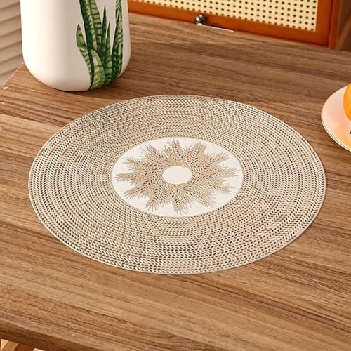 Image of Dakshya Industries PVC Waterproof Round Table Placemats & Table Runner Combo | 6 Round Mats (38 x 38 cm) + 1 Runner (91 x 33 cm) | Heat Resistant, Washable, Non Slip (Orvista)