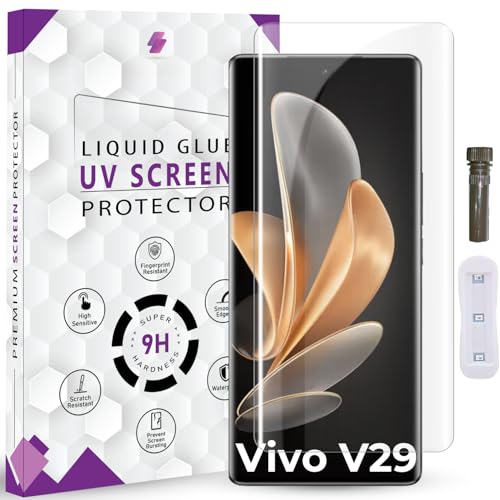 Image of Advanced HD+ UV Tempered Glass Screen Protector For Vivo V29 / V29e / V29 Pro (6.78 Inch, Pack of 1) Full Adhesive UV Curved Screen Guard, Case Friendly with installation kit & Guide