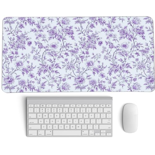 Image of Purple Chinoiserie Mouse Pad,Vintage Purple and White Floral Desk Mat,XL Large Vintage Flowers Preppy Mouse Pad,Girly Laptop Desk Mat for Dorm Home Office,23.6x11.8 Inch