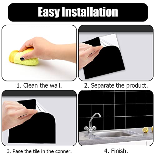 Holoras Tile Stickers, 50Pcs Peel And Stick Tile Stickers Self Adhesive 6'' X 6'' Wall Sticker Waterproof Oilproof Removable For Kitchen And Bathroom Home Decor (Black) #TOP3