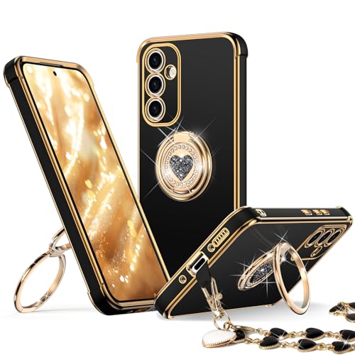 Image of XYZ for Galaxy S23 FE Case with Stand, for Samsung Galaxy S23 FE Case with Double Ring, Women Girls Bling Luxury Phone Case for Samsung S23 FE, Black