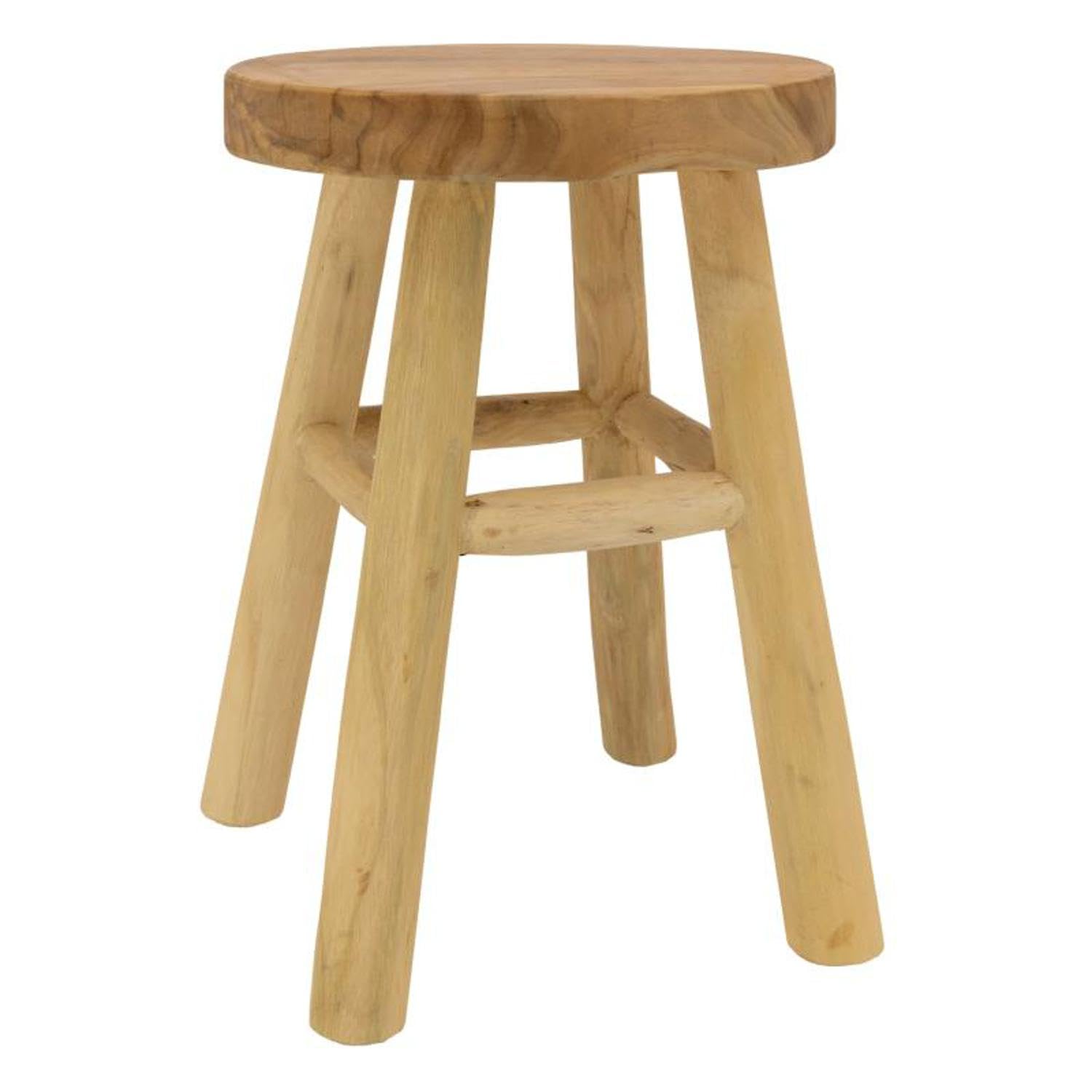 Tabouret en teck Ø30 cm rond AUBRY GASPARD, petit meuble bois extérieur intérieur