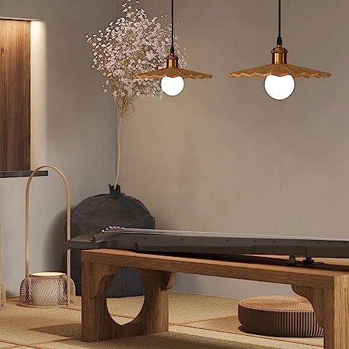 Lámpara colgante retro de madera E26 con pantalla paraguas de techo 5