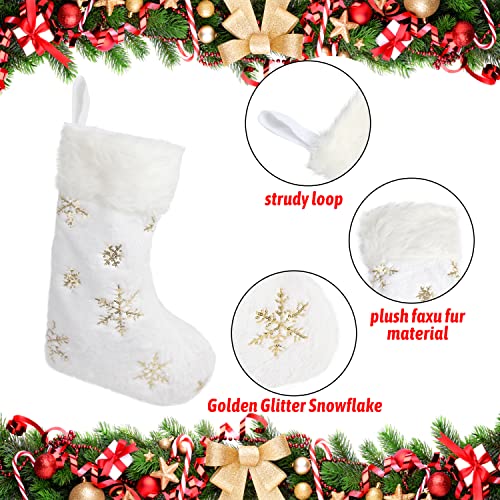 Ccinee 4Pcs White Christmas Stockings,18 Inch Large Plush Faux Fur Xmas Stocking With Golden Snowflake Sequin Glitter Snowflake Hanging Stocking For Christmas Tree Wall Fireplace Home Decoration #TOP3