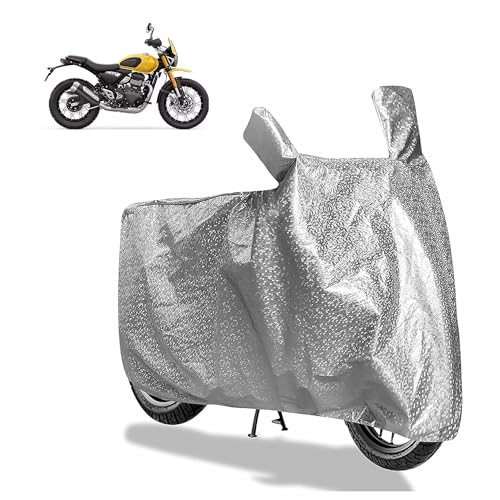 Image of Sulfar Bike Cover for Triumph Scrambler 400 X (Current) (Adventure) | Waterproof, Dustproof & UV Protected | All Weather Two Wheeler Cover (Silver) New 2026 Variants