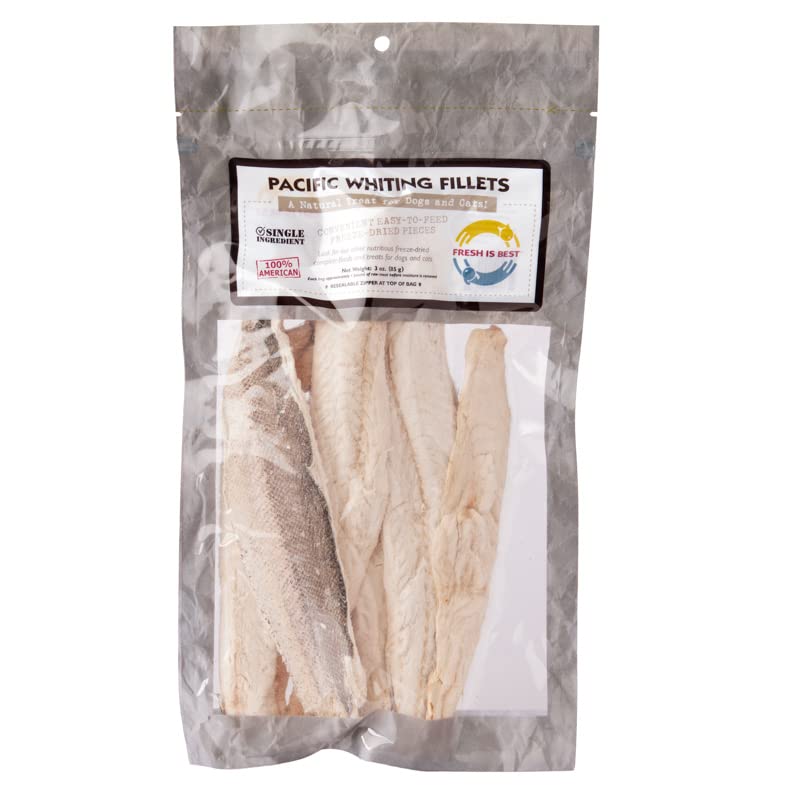 Fresh Is Best Freeze Dried Dog Treats – Raw Freeze Dried Fish for Cats & Canines in Resealable Zipper Bag – High-Protein One Ingredient Dog Treats – Pacific Whiting Fillets – Made in The USA
