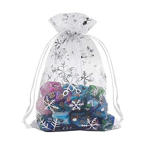 Image of HRX Package 100pcs Snowflake Organza Gift Bags Christmas 4x6 inch, Small White Mesh Jewelry Pouches Little Drawstring Candy Bags