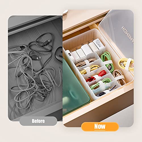 STARRY G Cable Tidy Box with Lid, 7 Grids Cable Organizer Box, Cable Management Box, Extra Large Storage Box for Data Cables, Charging Plug, Desktop Sundries, Free 10 Sorting Stickers&10 Cable Ties - Image 3