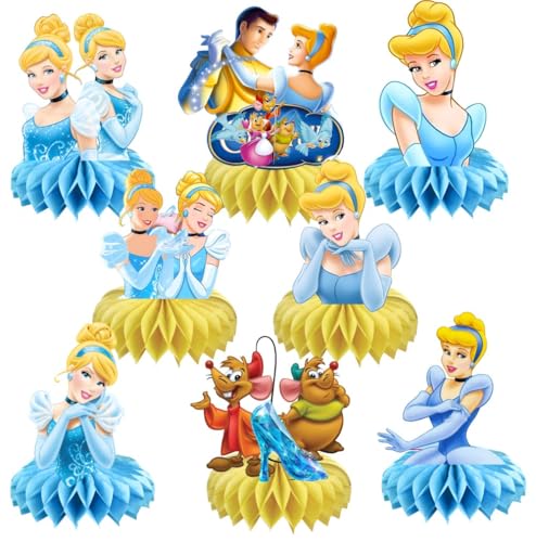 Lot de 8 centres de table Cendrillon - Fournitures de fête d'anniversaire - Décorations de table double face pour filles
