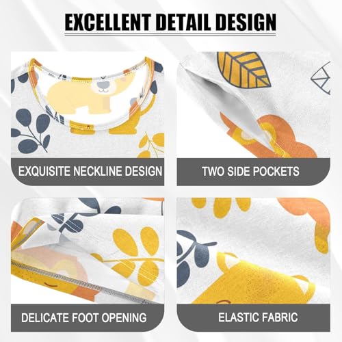 ALAZA Lion Leaf Elephant Pajamas Short Sleeve 2 Piece Sleepwear Top and Bottom Pajama Set Unisex4