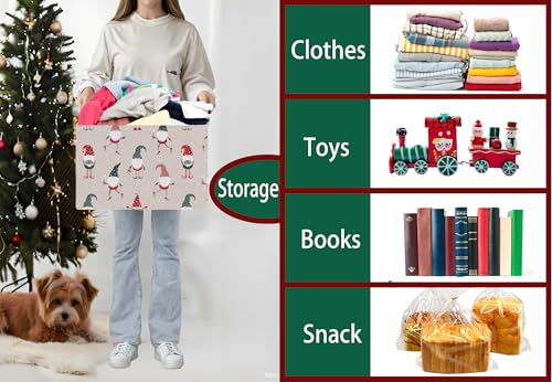 Image of Large Christmas Gifts Empty Baskets Kids Collapsible Holiday Storage Bin with Handle (Dance Gnome)