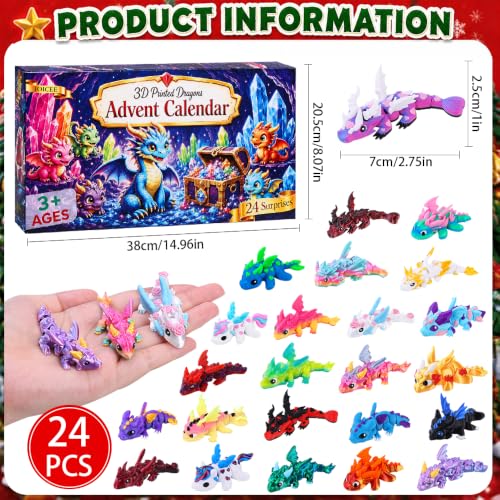 JOICEE 2026 Christmas Advent Calendar with Mini 3D Printed Dragon Animals – Image 2
