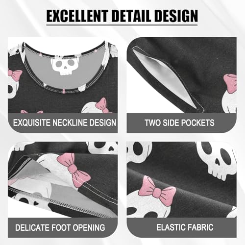 Pajama Short Sets Skull Pattern with Pink Bows Soft Cotton Summer Sleepwear 2 Piece PJS Size 5-14T3