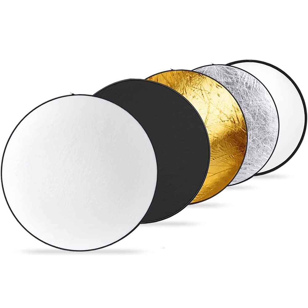 110cm Lichtreflektor 5-in-1 Faltbarer Mehrfache Scheibenreflektor mit Tasche, Durchscheinend, Silber, Gold, Weiß, Schwarz für Studiofotografie-Beleuchtung und Außenbeleuchtung