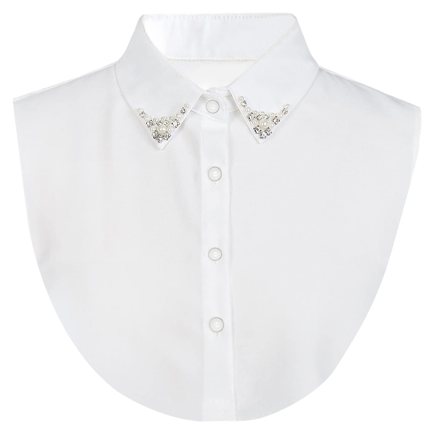 WKTRSM Women's Collar Detachable Fake White Cotton Collar Half Shirt Blouse Collar with Rhinestone Perfect for Sweaters and Collarless Clothes