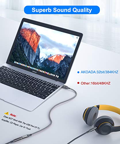 AkoaDa USB to Audio Jack Adapter (3ft), External Sound Card Jack Audio Adapter with 3.5mm Aux Stereo Converter Compatible with Headset,PC, Laptop, Linux, Desktops, PS4 and More Device (Grey)