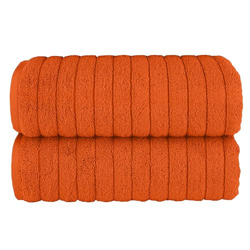 Image of Elegant Comfort 100% Turkish Cotton Corduroy Ribbed Luxury Soft 2 Pack Bath Towels 27 x 54 Inch - Ultra Plush, Absorbent, Quick Dry, Hotel Spa Quality Towels for Bathroom Essentials, Orange