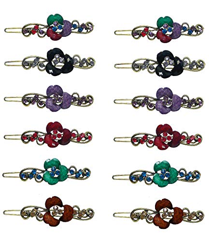 Bella Dozen Pack Barrettes 12 Count Sparkling Rhinestones and Colorful Beads Hair Clips for Thin Hair P86175-0140-D-6prs