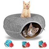 Peekaboo Cat Cave, Cat Tunnel Bed, Premium Cave Donut Tunnel Bed Set with Pet Brushes Bath Massage, Donut Design - Ideal Houses for Indoor by PALIGU & CO (Grey, Medium)