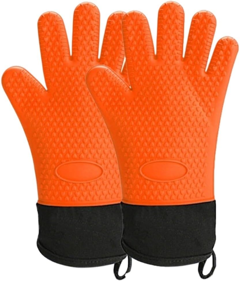 Thick Silicone Oven Gloves Heat Insulated Finger Gloves Non-Slip Microwave Oven Mitts Gripper Pot Holder BBQ Baking Tool