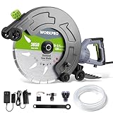 WORKPRO 16 Inch Wet Concrete Saw with Water Cutting Attachment, 1600W 3100RPM Electric Concrete Saw, Max Cutting Depth 6.69', Ideal for House, Foundation, Courtyard Renovation