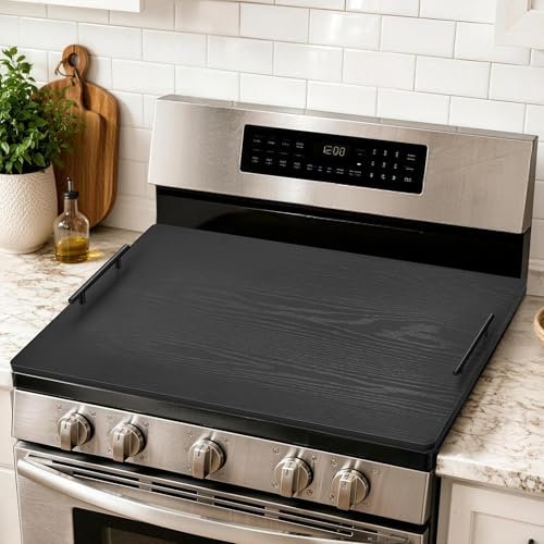 FUSOUBOTY Noodle Board Stove Cover with Handles Stove Top Covers for Gas Burners and Electric Stove Wood Stove Cover Board Decorative Serving Tray Kitchen Sink Cover (Black)