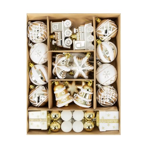 SVNVIOZ Champagne Gold Christmas Baubles 47pcs 6cm Christmas Ball Ornaments Set Shatterproof Xmas Tree Decorations