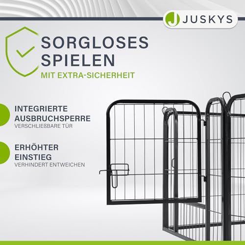 Juskys Welpenauslauf - Welpenlaufstall 8-teilig aus Metall- Freigehege mit Tür - Welpengitter für Hunde, Hasen & Kleintiere (160x160x60 cm)