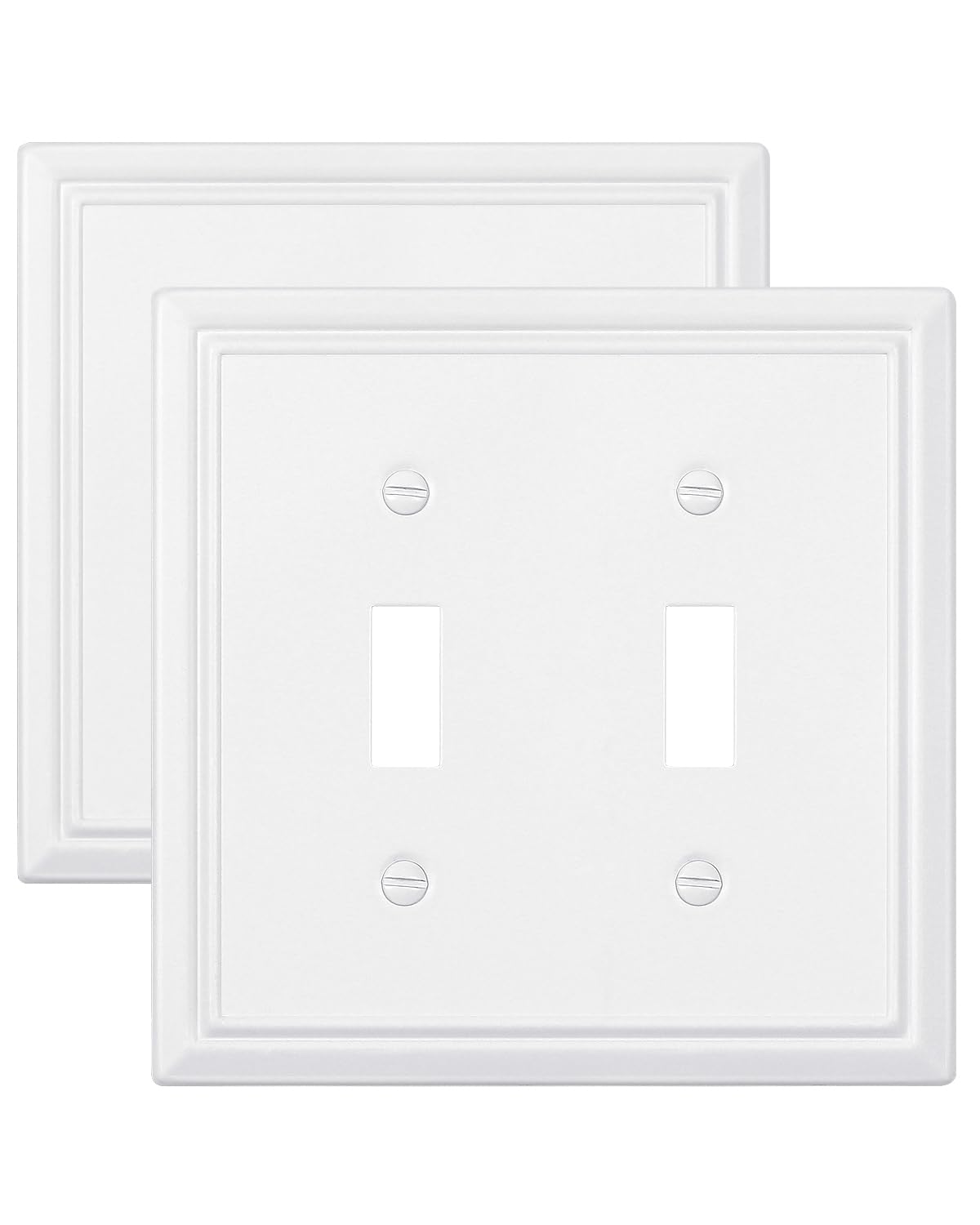 2-Pack Light Switch Covers, Pure White Double Toggle Wall Plates, Metal Switch Plate Covers, 4.96''W*4.88''H, Midsize