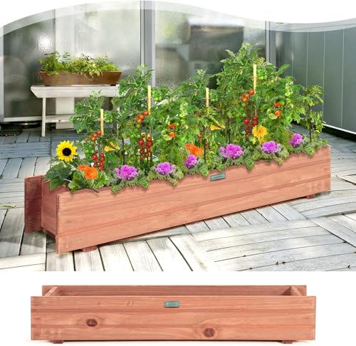 FANTASK Jardinera de Madera, bancal de jardín para Verduras, Frutas, Hierbas, jardineras para jardín, césped, terraza, balcón, marrón