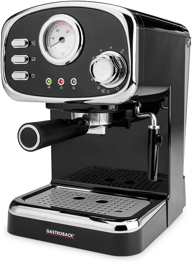 Gastroback 42615 - Macchina per caffè espresso Basic, 1100 Watt, ugello girevole per schiuma del latte, pompa professionale per espresso, in plastica, colore: Nero/Argento Gastroback 42615 - Macchina per caffè espresso Basic, 1100 Watt, ugello girevole per schiuma del latte, pompa professionale per espresso, in plastica, colore: Nero/Argento