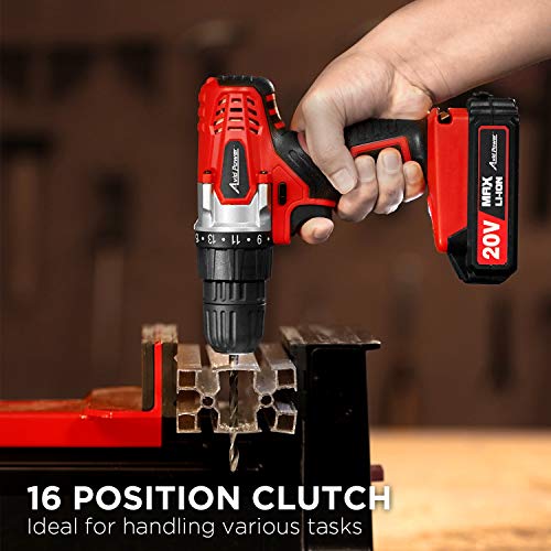 Avid Power 20V MAX Lithium Ion Cordless Drill, Power Drill Set with 3/8 inches Keyless Chuck, Variable Speed, 16 Position and 22pcs Drill/Driver Bits