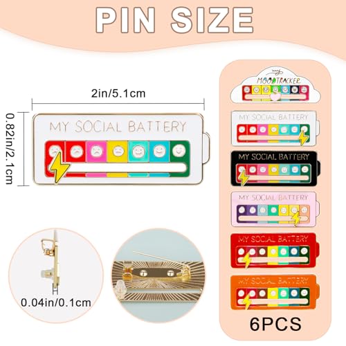 Image of 6PCS Social Battery Pin,My Social Battery Slider Pin,Funny Interactive Brooch Pins Lapel,Mood Enamel Pins 7 Days a Week for Backpacks Hat Bags Scarves Clothing