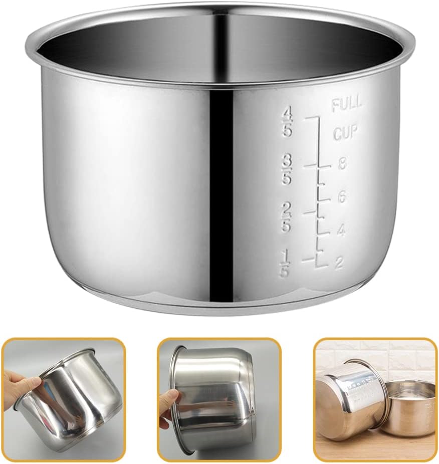 Zerodeko Replacement Inner Pot Stainless Steel Rice Cooker Inner Pot Pressure Cooker Liner Rice Cooker Accessories Cooking Pot Stockpot for Kitchen 4L