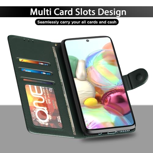 Image of Pikkme Flip Cover for Samsung Galaxy A71 Leather Finish | Inside TPU with Card Pockets | Wallet Stand and Shock Proof | Complete Protection Flip Case(Green)