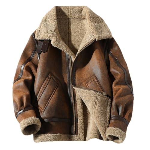 LIOEUE Chaqueta De Trabajo Para Hombre Invierno - Abrigo De Lana Con Forro Polar - Chaqueta Gruesa De Piel Sintética (Marrón,XXL)
