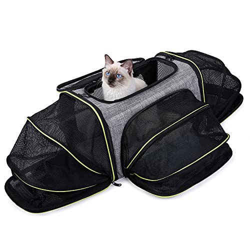 OmeHoin Transportador portátil para perros, aprobado por aerolíneas, transportador de mascotas expandible de 4 lados, transportador plegable para gatos con almohadilla de forro polar suave extraíble Cover