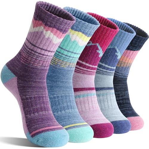 Sandsuced Womens Merino Wool Hiking Socks Thermal Winter Warm Cozy Outdoor Crew Socks 5 Pairs Gift...