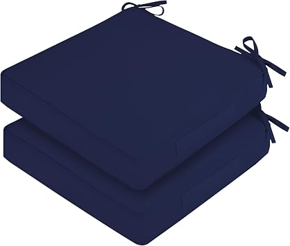 Waterproof Outdoor Chair Cushions Set of 2, Square Outdoor Seat Cushions with Ties and Removable Covers, 19 x 19 Outdoor Cushions for Patio Furniture with Portable HandleNavy