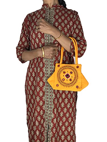 Image of srishopify handicrafts Eco Friendly Top Handle MINI Bags For Women Fabric Traditional Design Small Hand Bag Ladies Woman Birthday Gift Item Mothers Day Sister Wife Female 8 Inch Multicolor