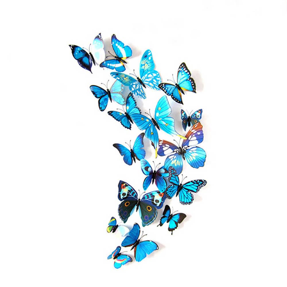 TopHomer 12PCS Butterfly Wall Stickers Removable 3D Butterfly Wall Sticker Fluorescent Art Decals Crafts for Home and Room Decor(Blue)