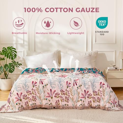 Image of LUTBM Boho Throw Blanket for Couch 50 inchx60 inch, Cotton Decorative Bed Throw