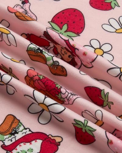 Image of COCO BRANDS Strawberry Shortcake Womens Pajama Sets - 2 Piece Soft Stretch Button Down Sleep Shirt and Pajama Pants
