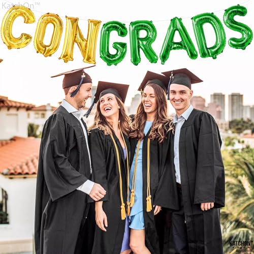 Image of KatchOn, Green and Gold Congrats Balloon - 16 Inch | Congrats Grad Balloons Foil for Graduation Decorations 2026 | Graduation Balloons Banner, Green and Gold Graduation Decorations Class of 2026