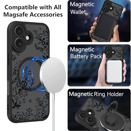 Image of KANGHAR Case for iPhone 16 Plus Florals Pattern | [Compatible with Magsafe] Cute Flower Branch Protective Magnetic Case for Girls Women Men