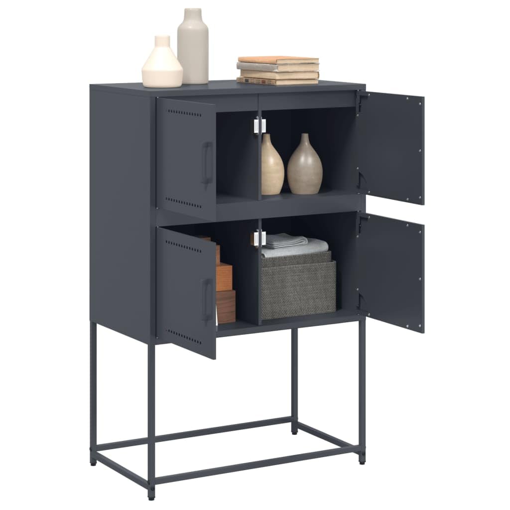 Aparador industrial 68,5 x 38,5 x 107 cm antracita de acero con 4 compartimentos, diseño moderno, robusto y duradero, para salón o pasillo