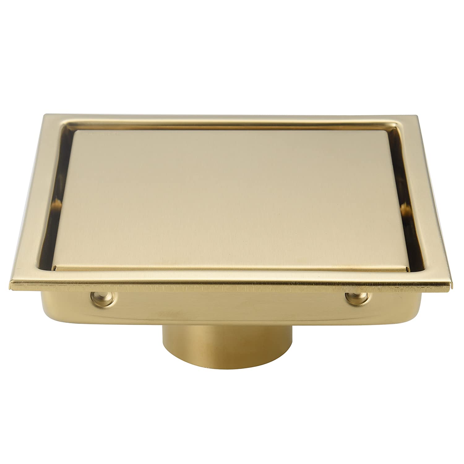 6 Inch Brushed Golden Square Shower Drain, with Removable Grille Cover Tile Insert Hidden Form, SUS304 Stainless Steel