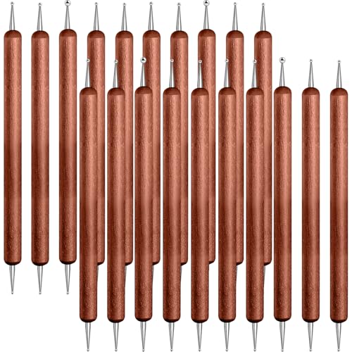 Ashmacdo 20 Pcs Dotting Tools for Painting Wooden Ball Embossing Stylus Double End Tracing Dotting Tool for Transfer Paper Drawing Paper Art Dotting Tools for Nail Art (Mahogany Color)